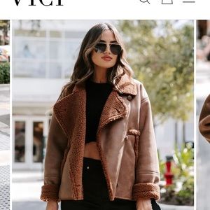 VICI brown suede jacket with sherpa trim